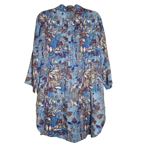 EUC Peruvian Connection Women Linen Trapani Tunic L Blue Floral Boho Artisan - Picture 9 of 14